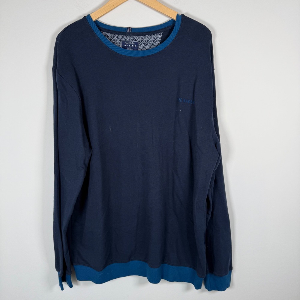 Ted Baker London Men's Classic Basic Crew Neck Sweater Light Blue Trim Casual XL